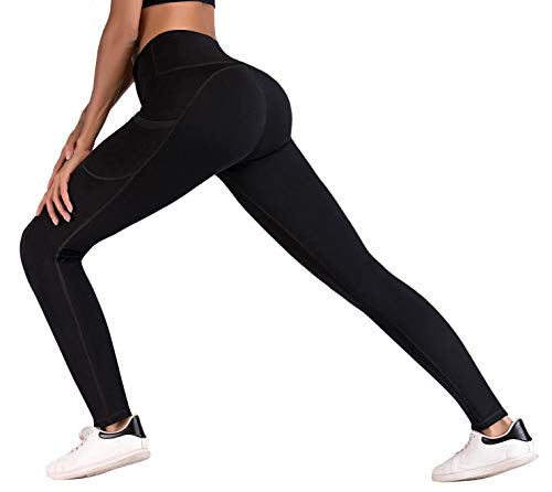 IUGA High Waist Yoga Pants with Pockets, Leggings for Women Tummy Control, Workout Leggings for Women 4 Way Stretch Black